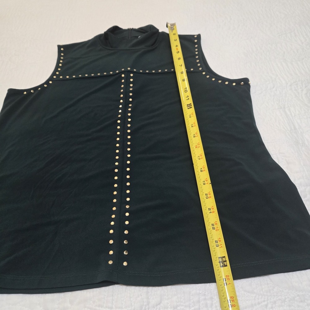 Calvin Klein Womens XL Mock Neck Sleeveless Top Tank Studded Jewel Hunter Green - Picture 7 of 13
